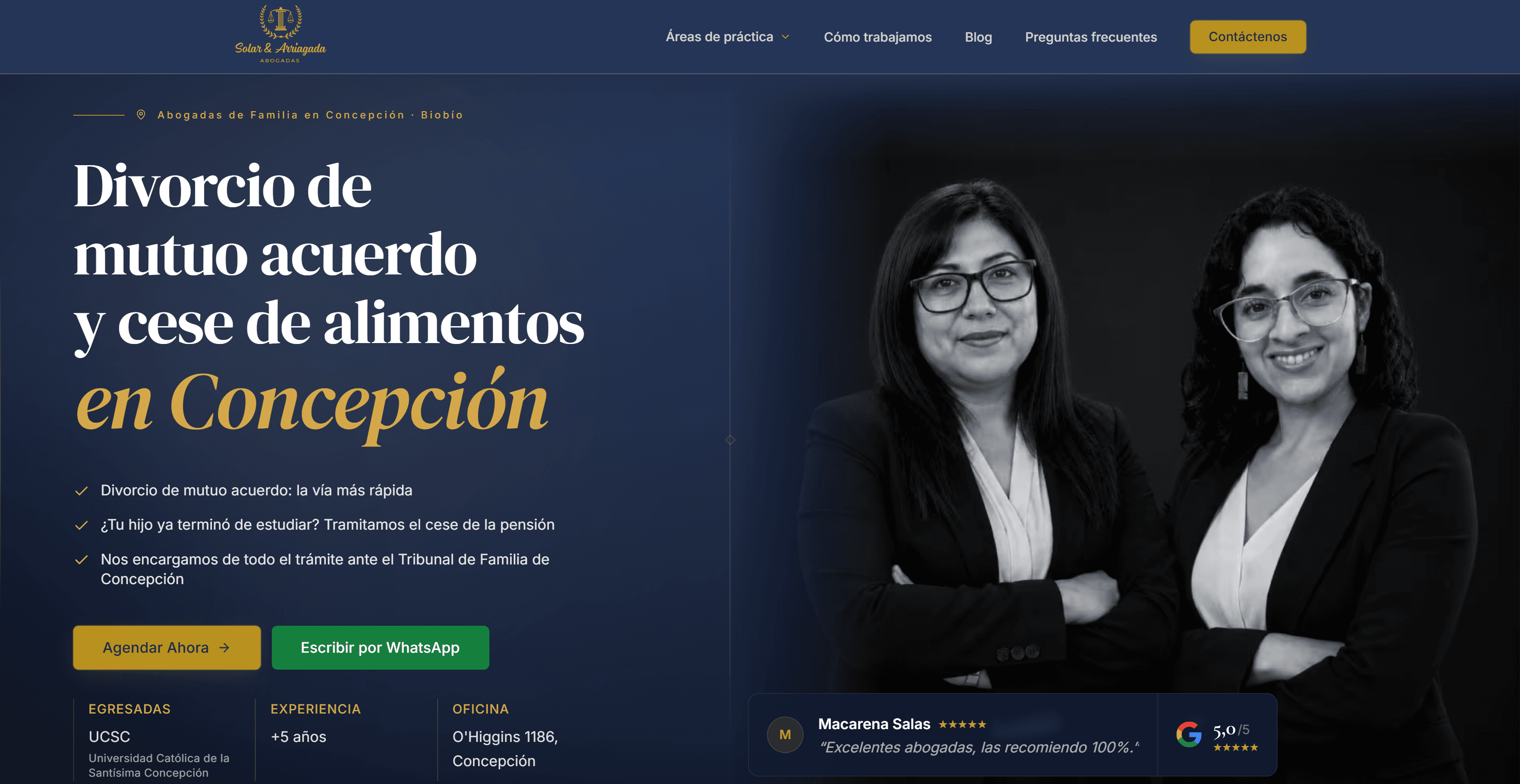 Sitio web de Solar & Arriagada (Estudio Jurídico), proyecto de AM Tecnología